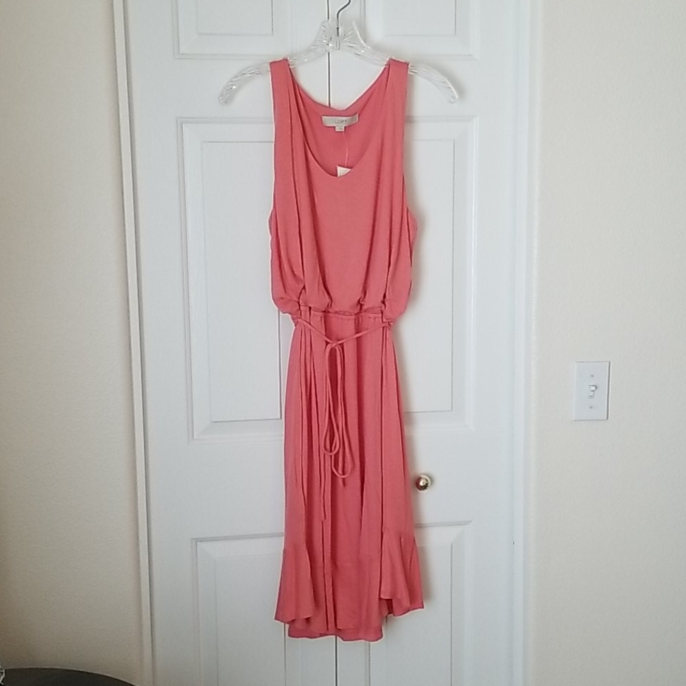 LOFT tie waist flounce dress NWT